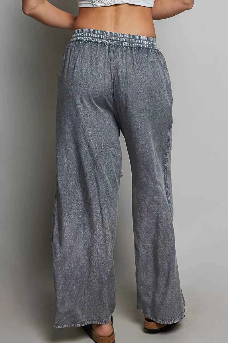 POL Tassel Drawstring Embroidered Wide Leg Woven Pants