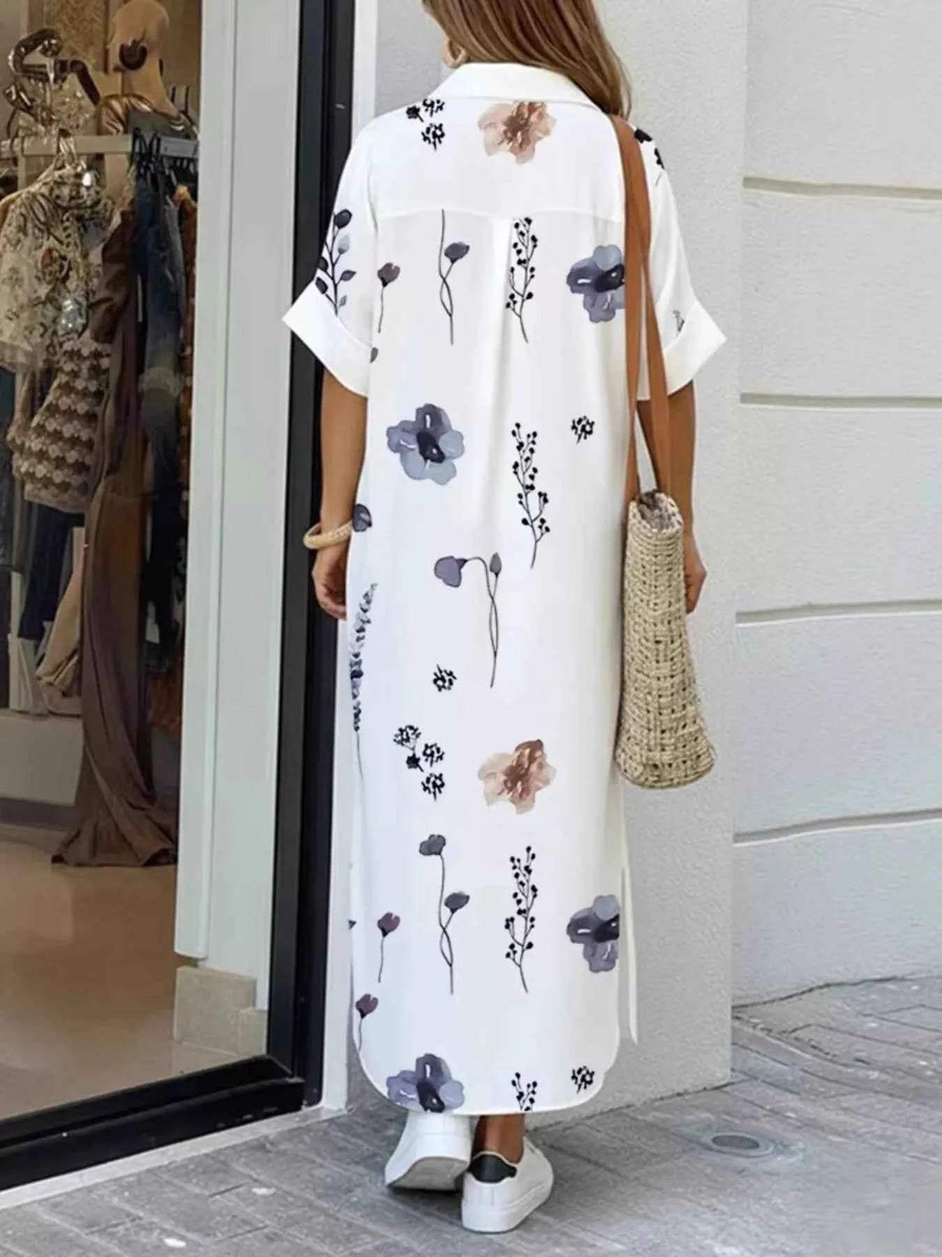 Floral Print Button-Down Maxi Shirt Dress