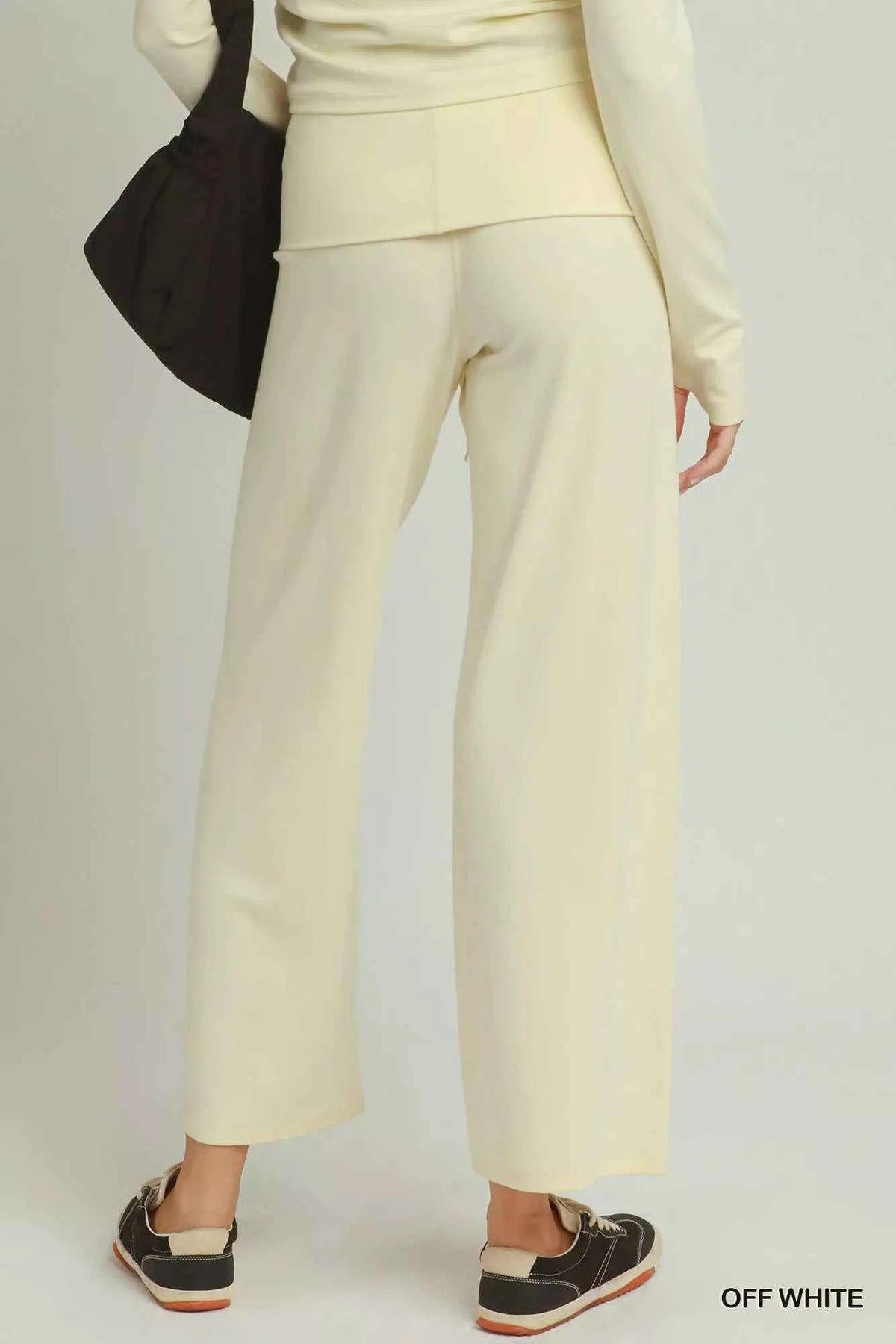 Umgee Cotton Viscose Folded Waistband Straight Leg Pants