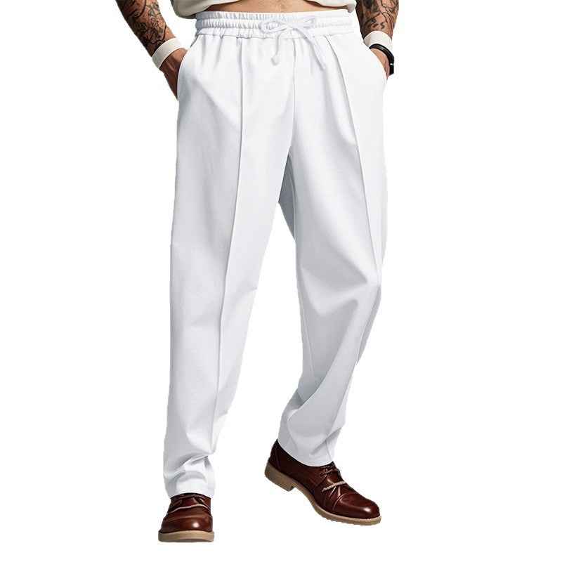 Casual Solid-color Trousers Loose-fitting With A Drawstring And Straight Legs