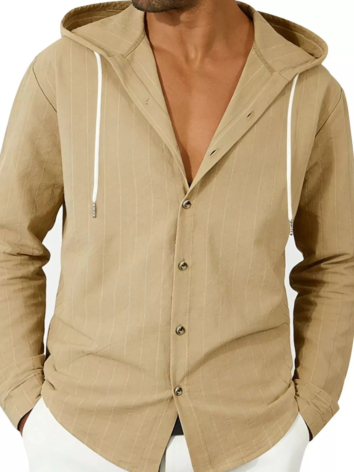 Men's Full Size Drawstring Hooded Button Up Shirt Plus Size