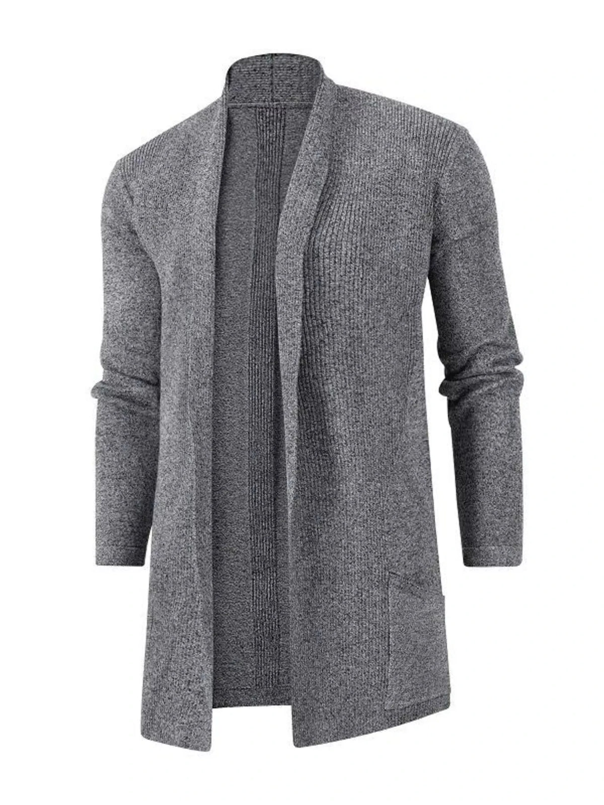 Men's Plus Size Heathered Open Front Longline Knit Cardigan with Pockets