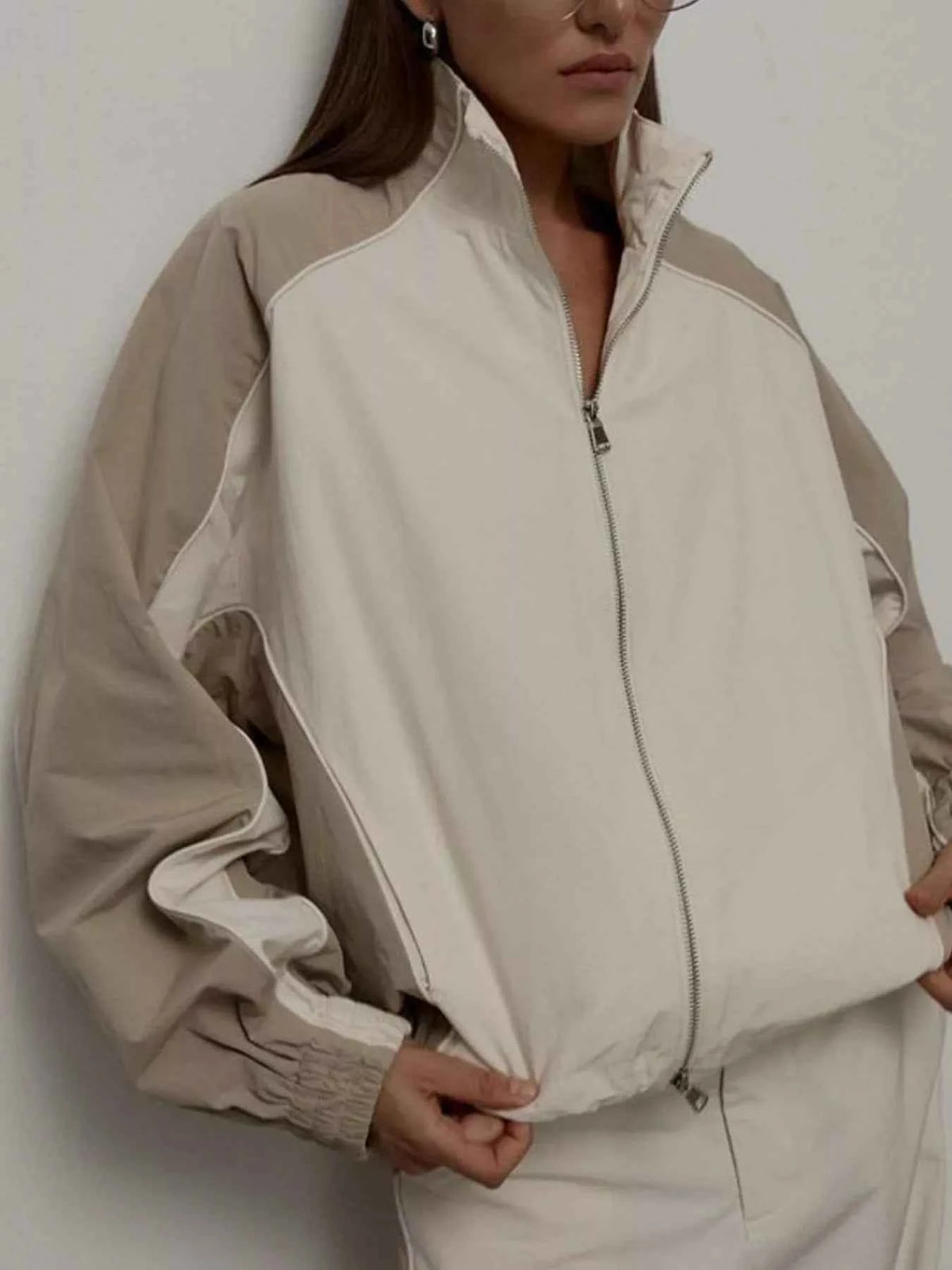 Color Block Zip Up Outerwear and Pants Set
