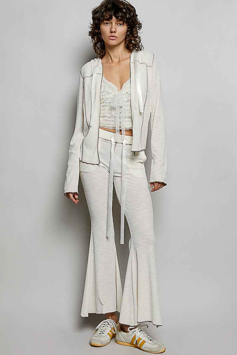 POL Drawstring Textured Ribbed Knit Pants