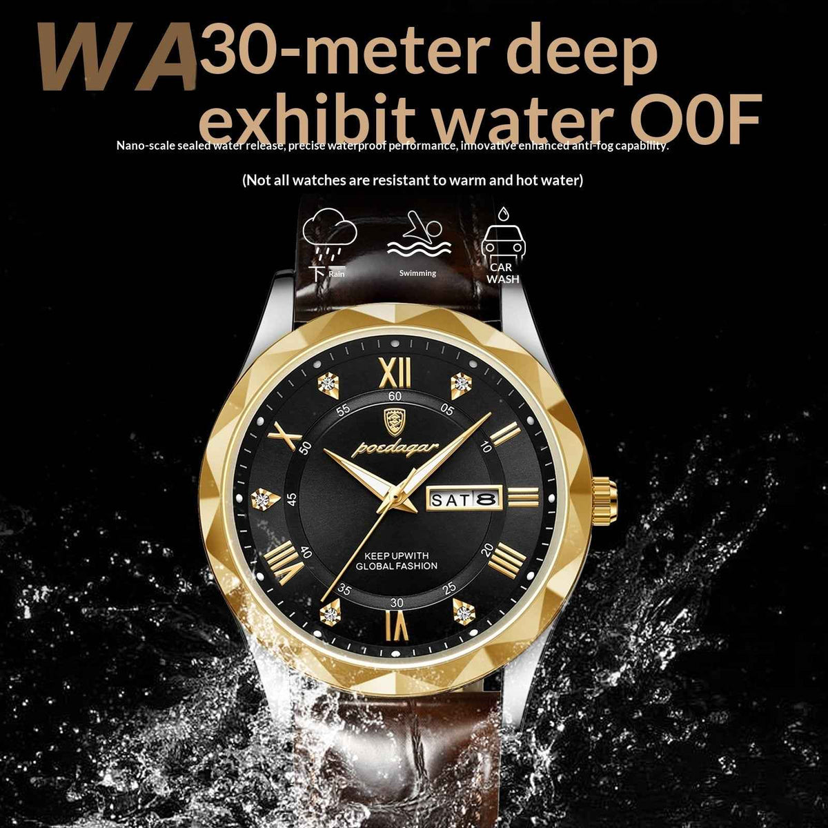 Mens Watch Leather Strap Quartz Movement