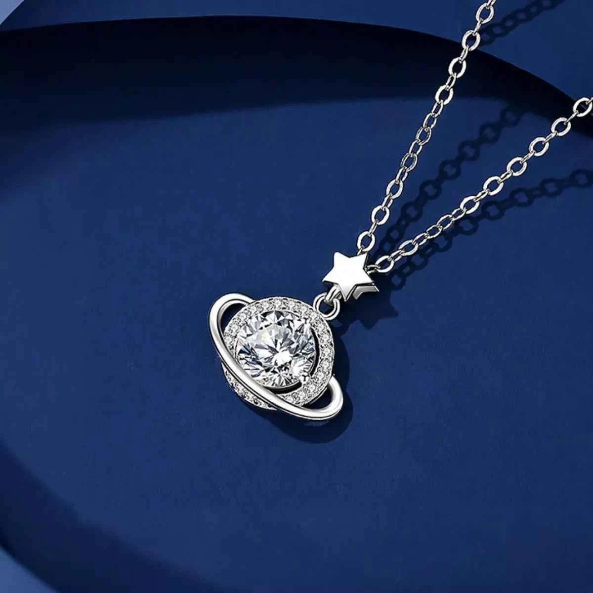 925 Silver 1-Carat Moissanite Planet Necklace