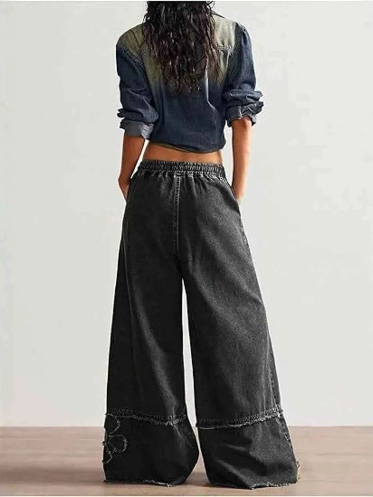 Floral Appliques Wide Leg Jeans