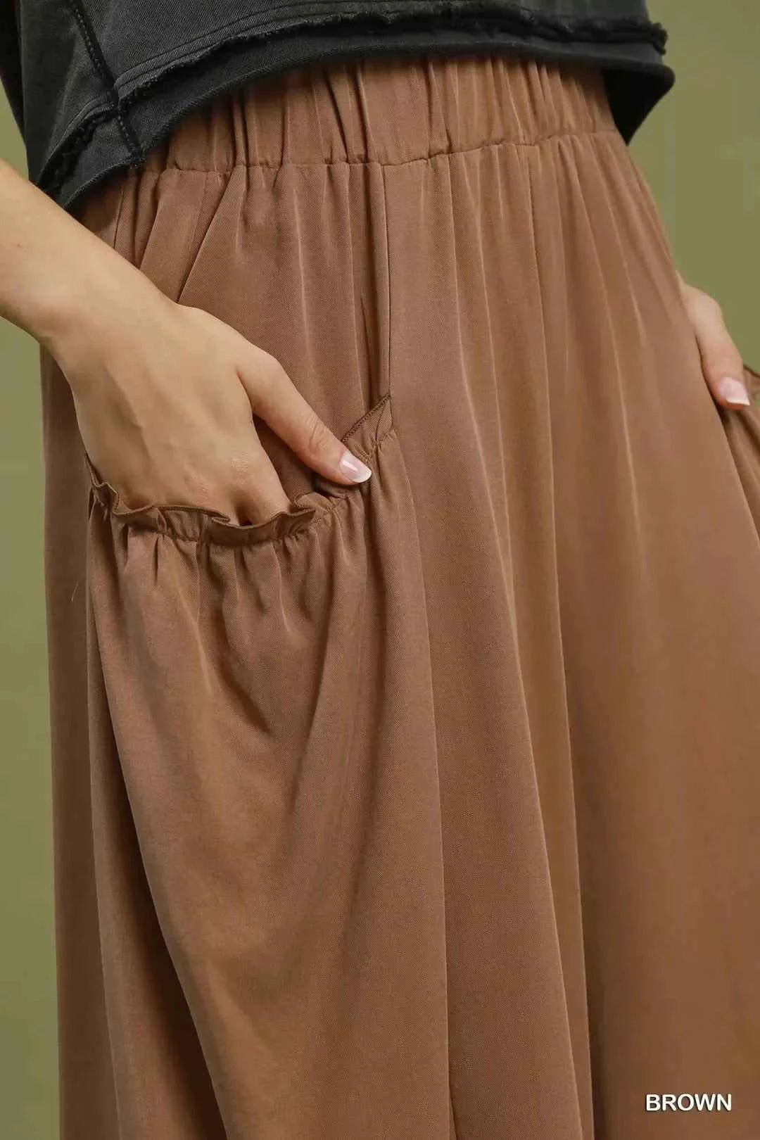 Umgee Flowy Wide Leg Pocket Pants