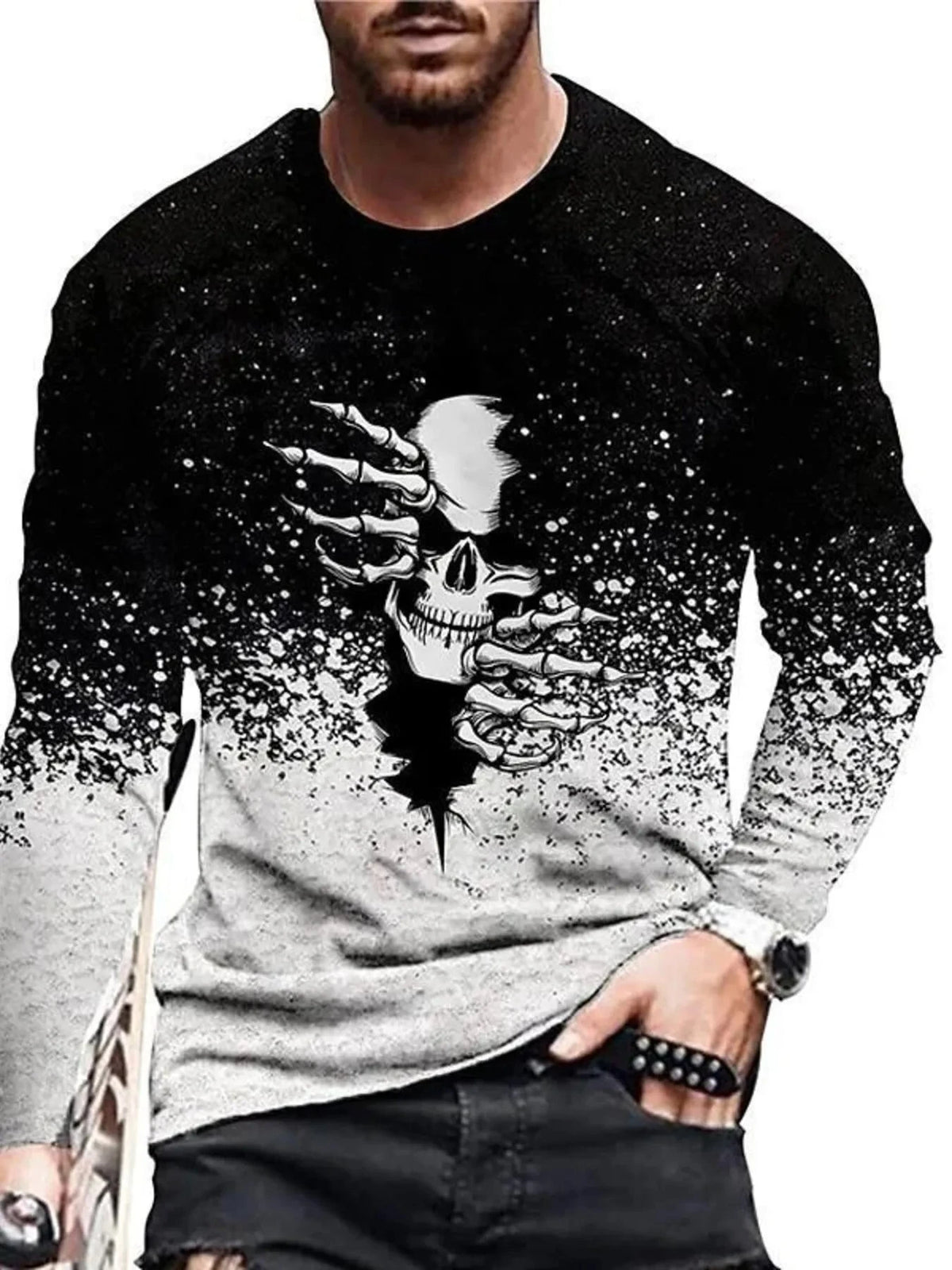 Men's Full Size Skeleton Embrace Long Sleeve T-Shirt Plus Size