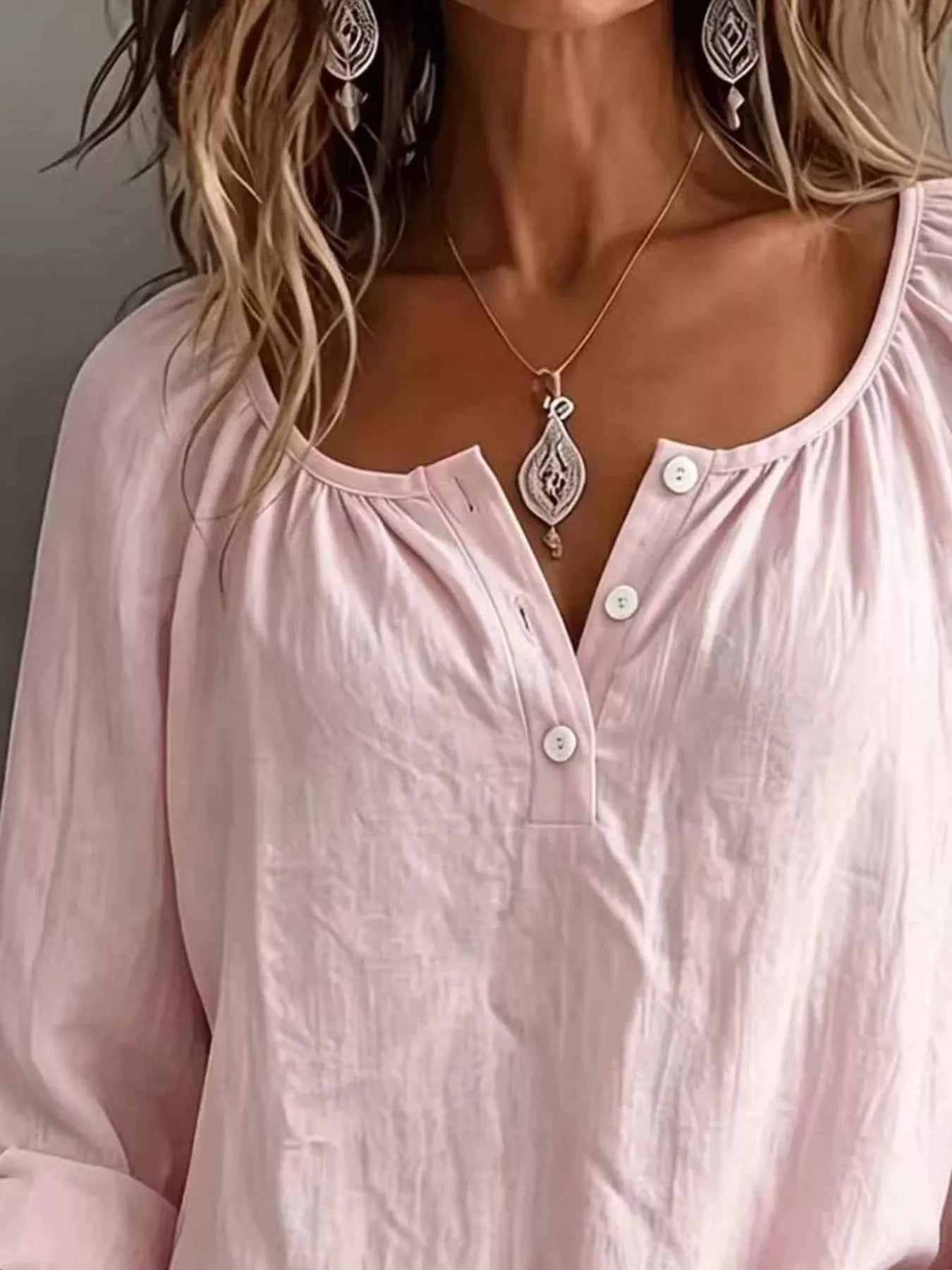 Button Detail Long Sleeve Top