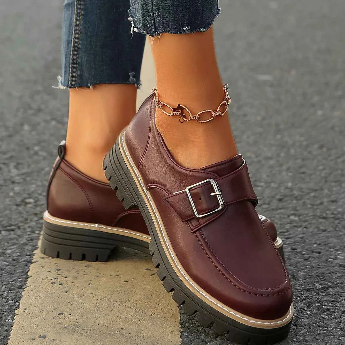 Buckle Accent Chunky Platform Loafers