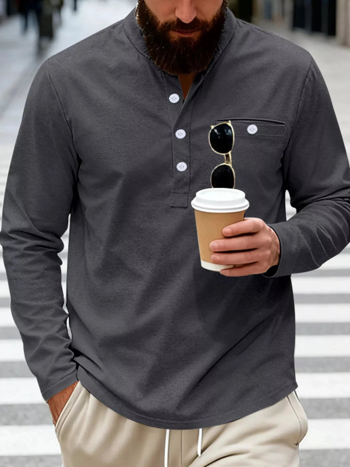 Men's Full Size Button Detail Long Sleeve Shirt Plus Size