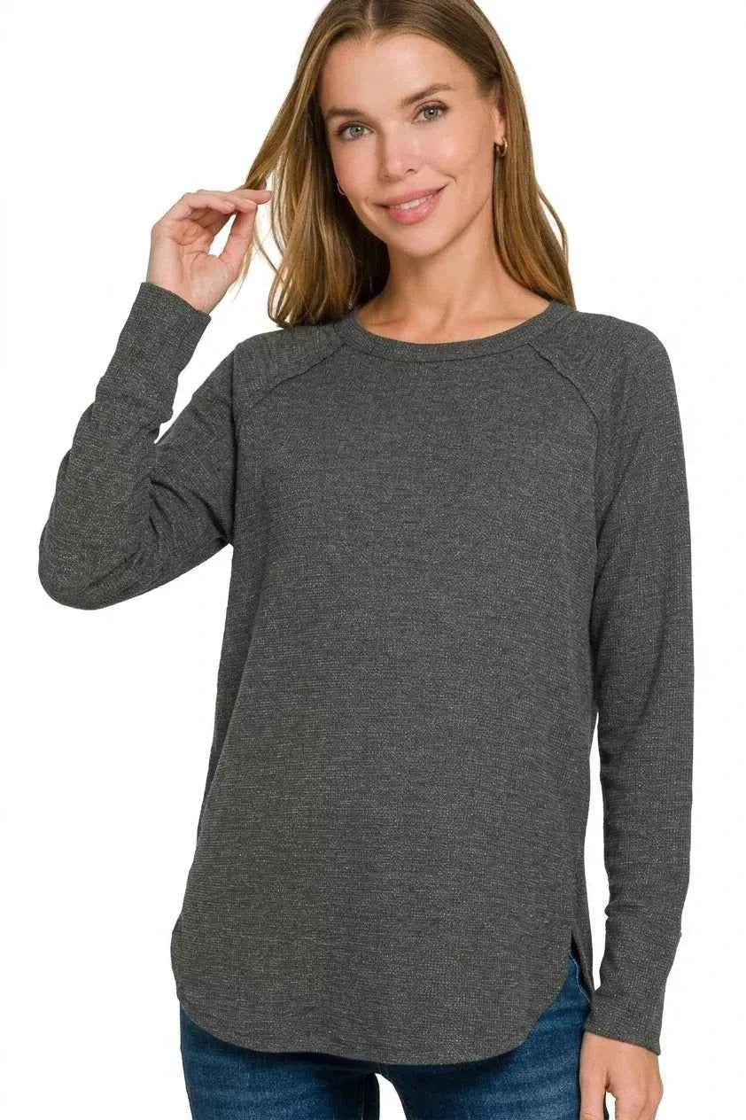 Zenana Baby Waffle Long Sleeve Top