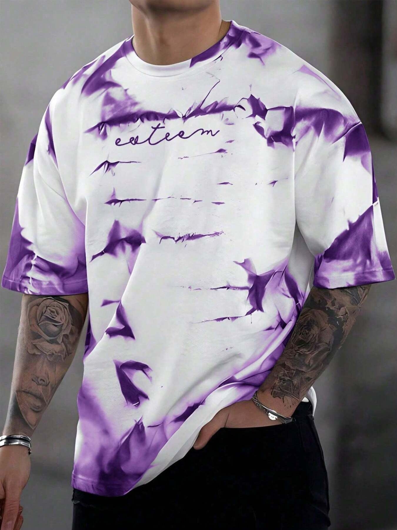Men's Full Size Tie-Dye Round Neck T-Shirt Plus Size