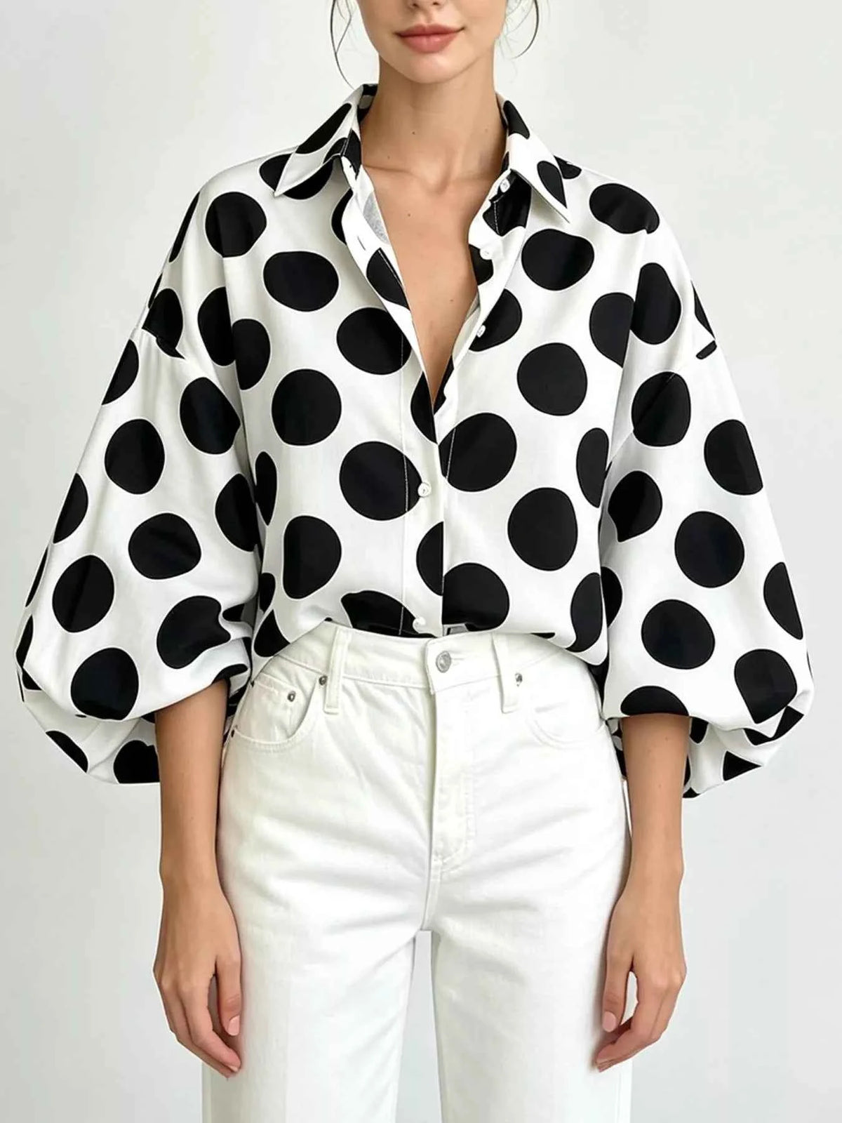 Polka Dot Puff Sleeve Shirt