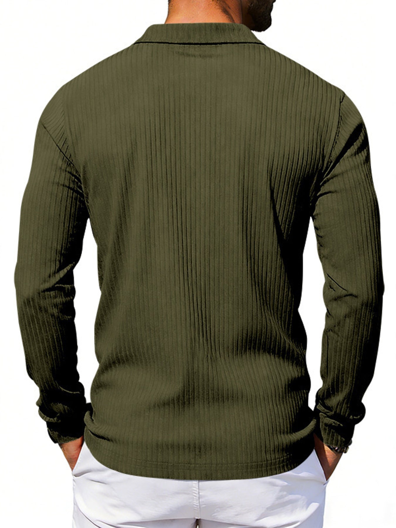 Men's Full Size Ribbed Long Sleeve Polo with Button Detail Plus Size