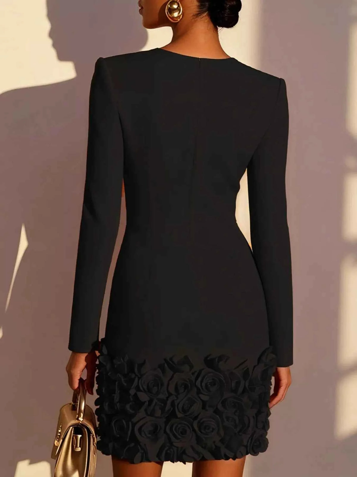 V-Neck Dress with Rose Embellishment
