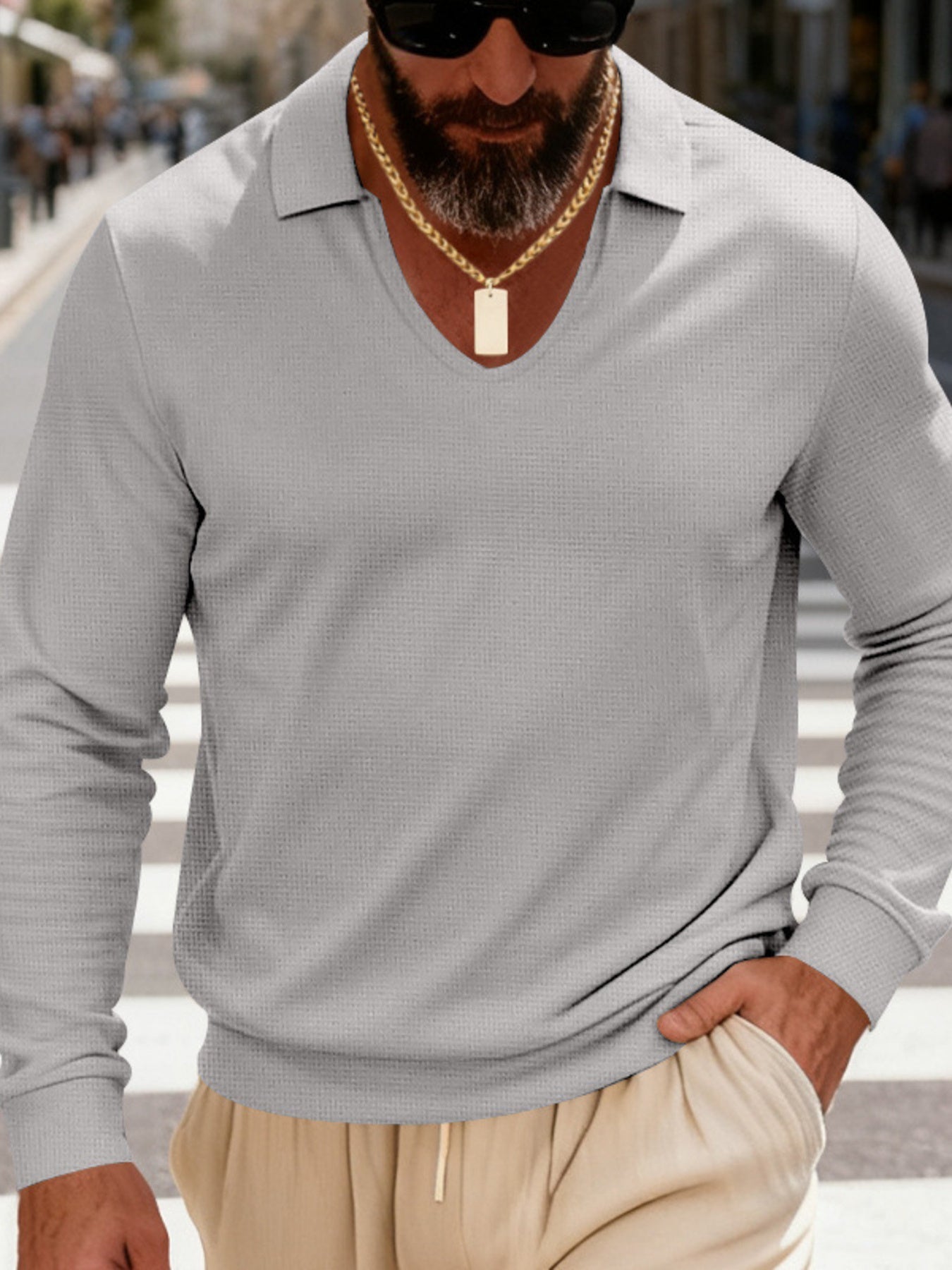 Men's Full Size Slim Fit Long Sleeve Polo Plus Size