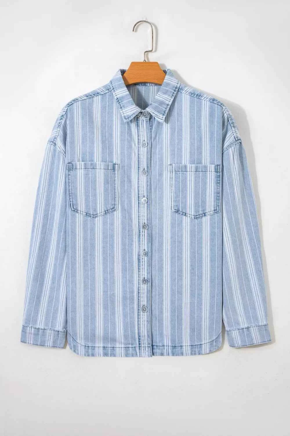 Stripe Boyfriend Chest Pocket Classic Denim Shacket