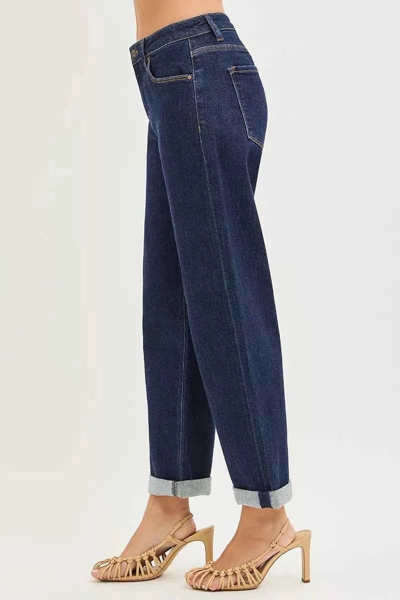 RISEN Slouchy Cropped Boyfriend Jeans With Cuffed Hem