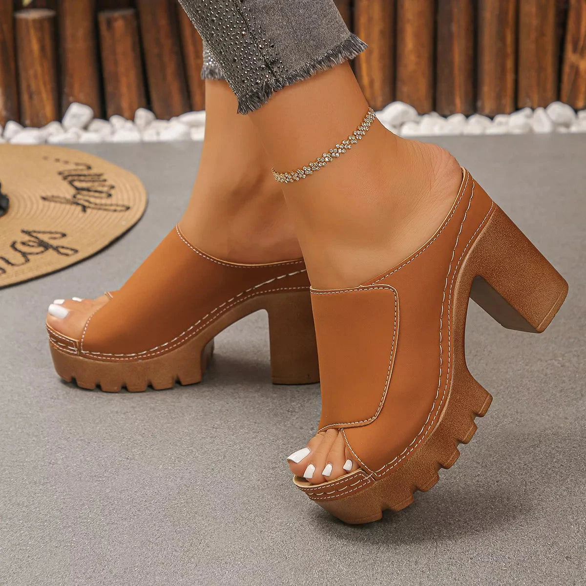 Open Toe Block Heels Sandals