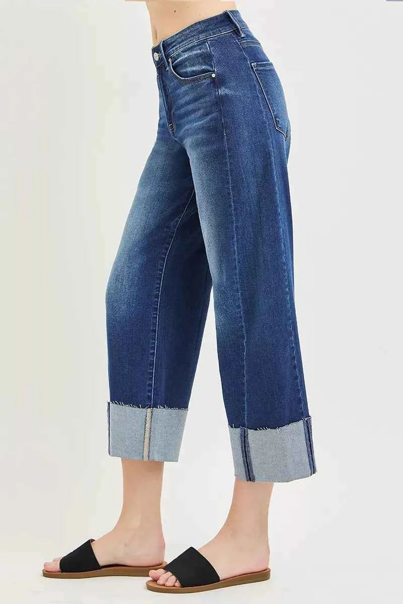 RISEN Full Size Slouchy Crop Barrel Cuffed Jeans Plus Size