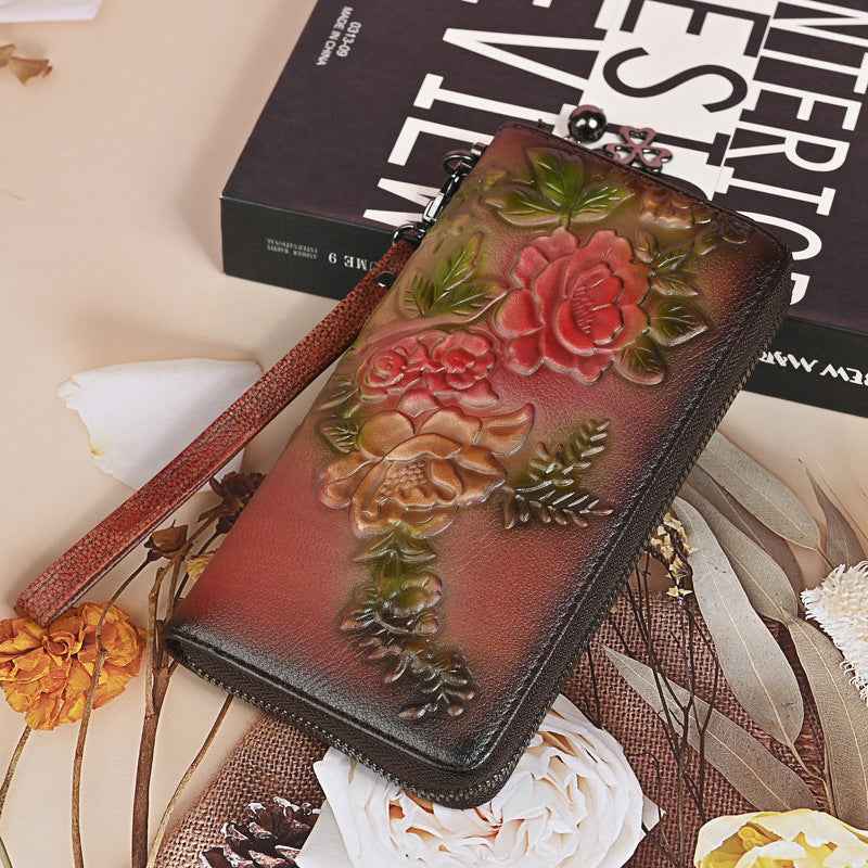New Womens Genuine Leather Long Wallet With Zipper