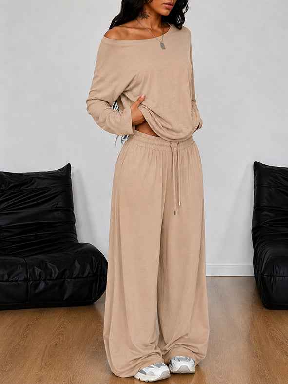 Loose-fitting Long-sleeve High-waist Straight-leg Pants Spicy-girl Casual Two-piece Set