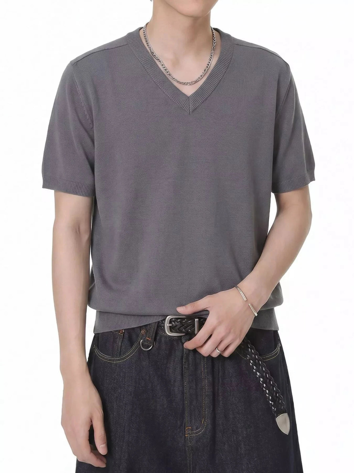 Men's V-Neck Short-Sleeve Knit T-Shirt
