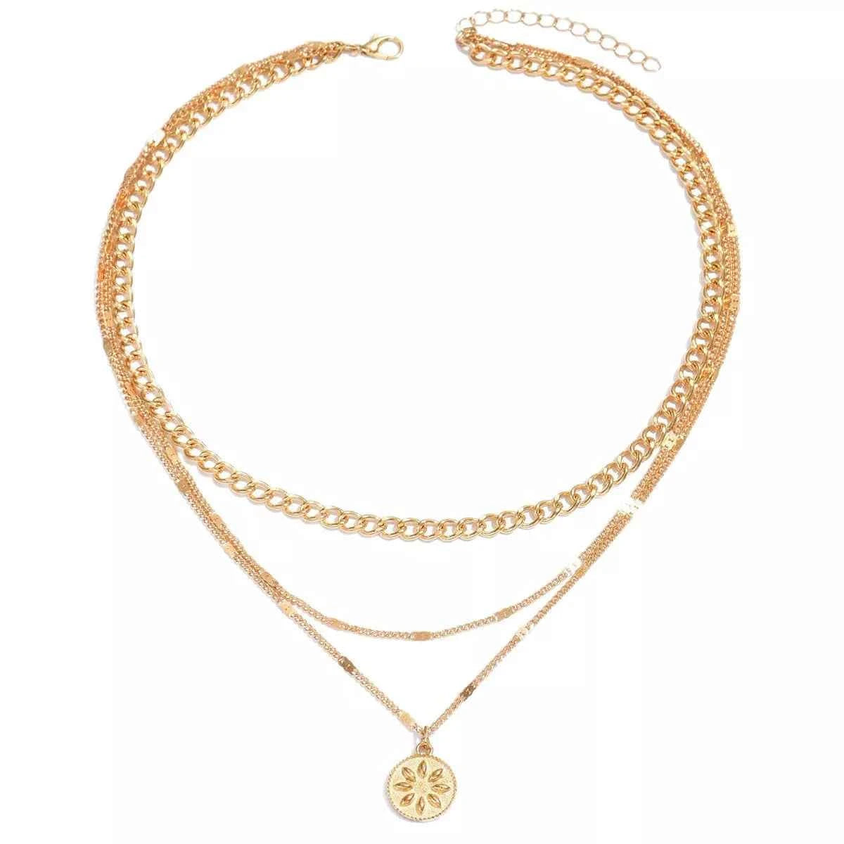 18K Gold-Plated Three Layered Pendant Necklace
