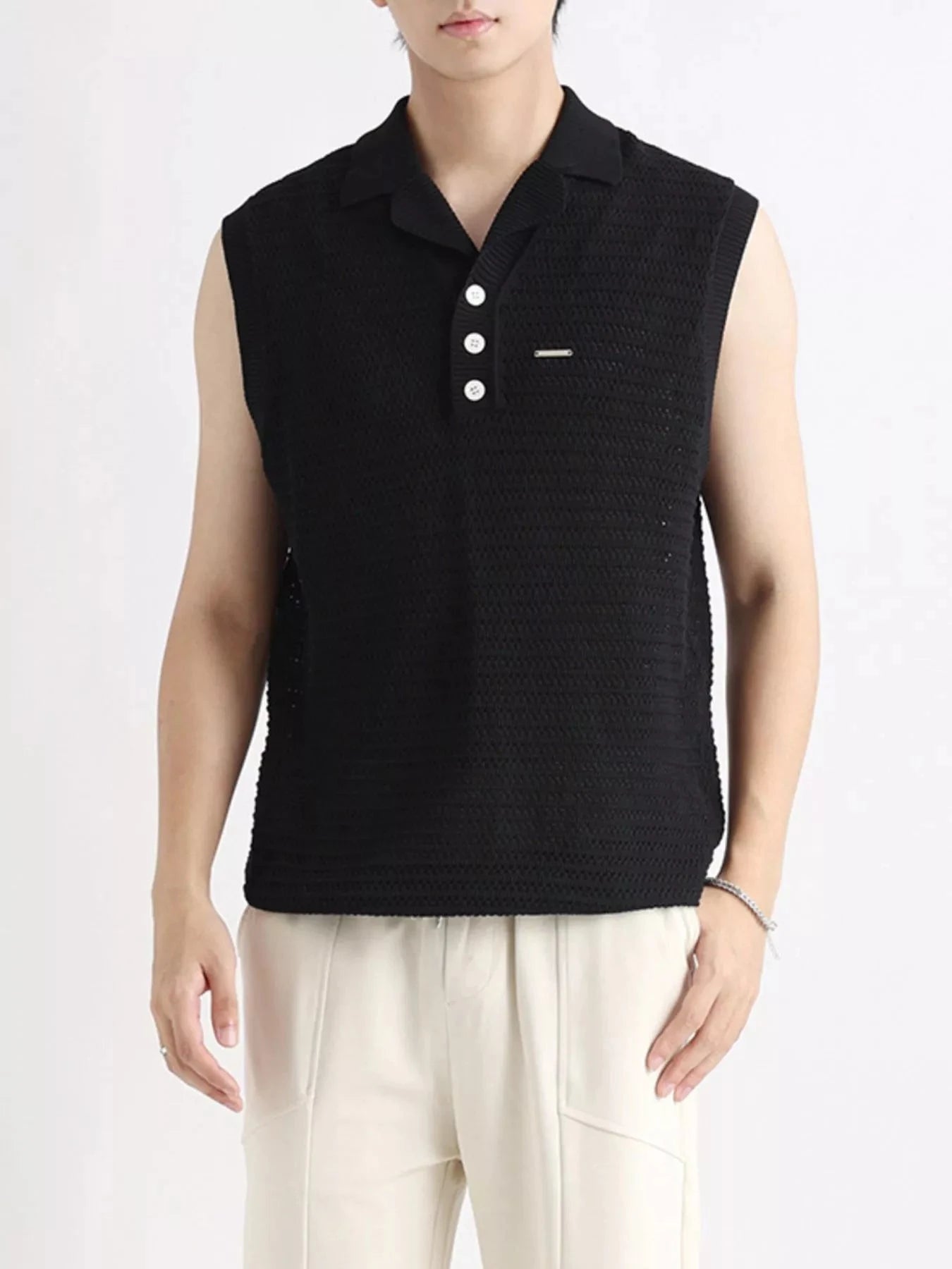 Men's Plus Size Breathable Knit Polo Collar Tank