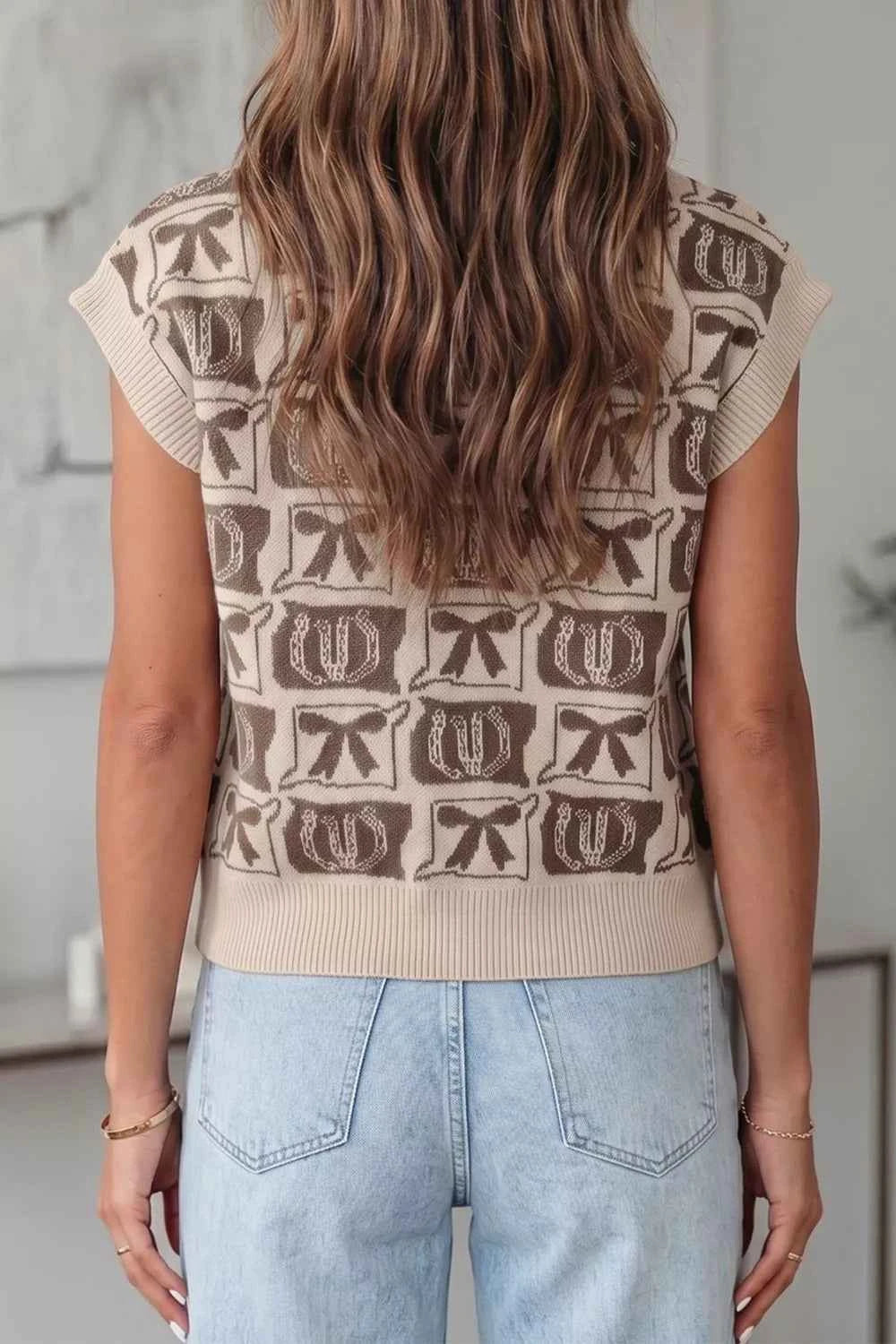 Patterned Button-Up Sweater Vest