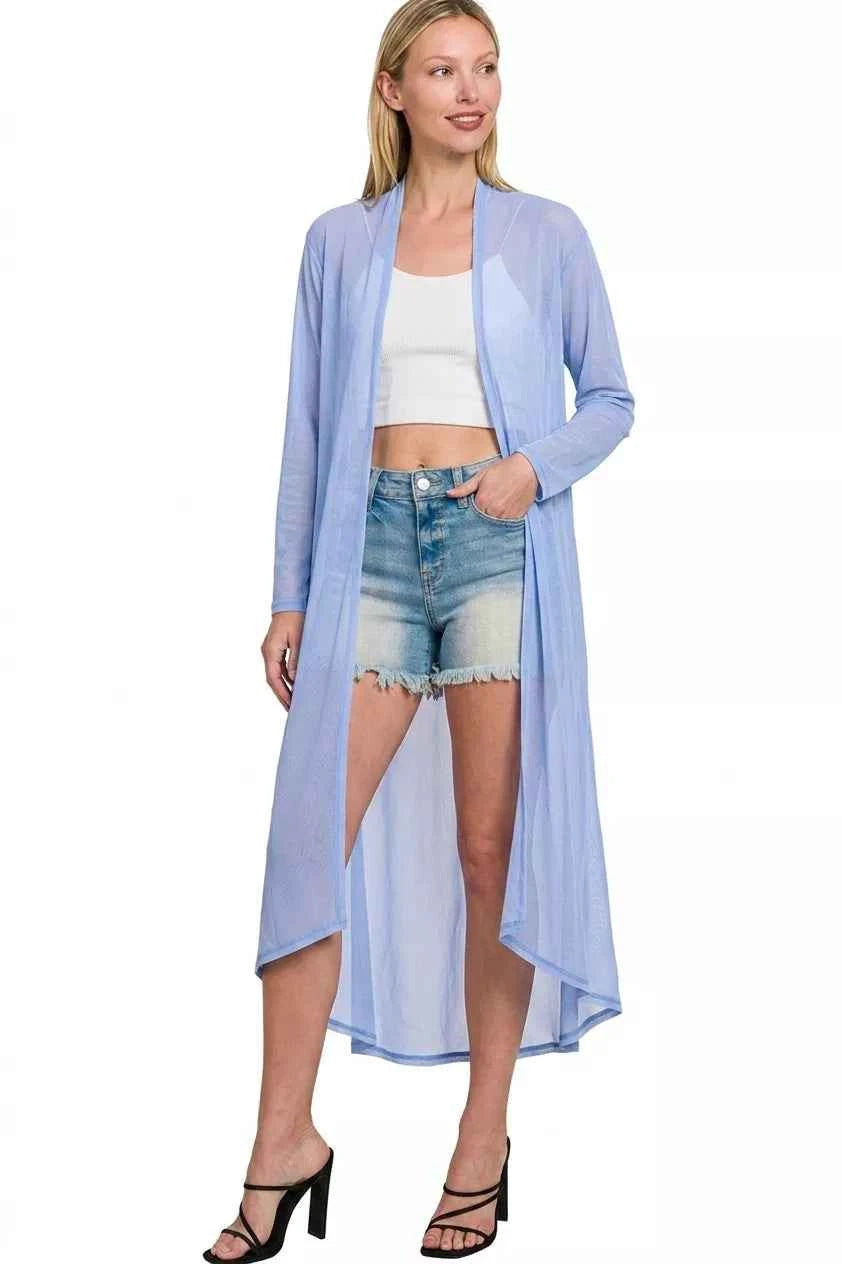 Zenana Mesh Open Front Cardigan