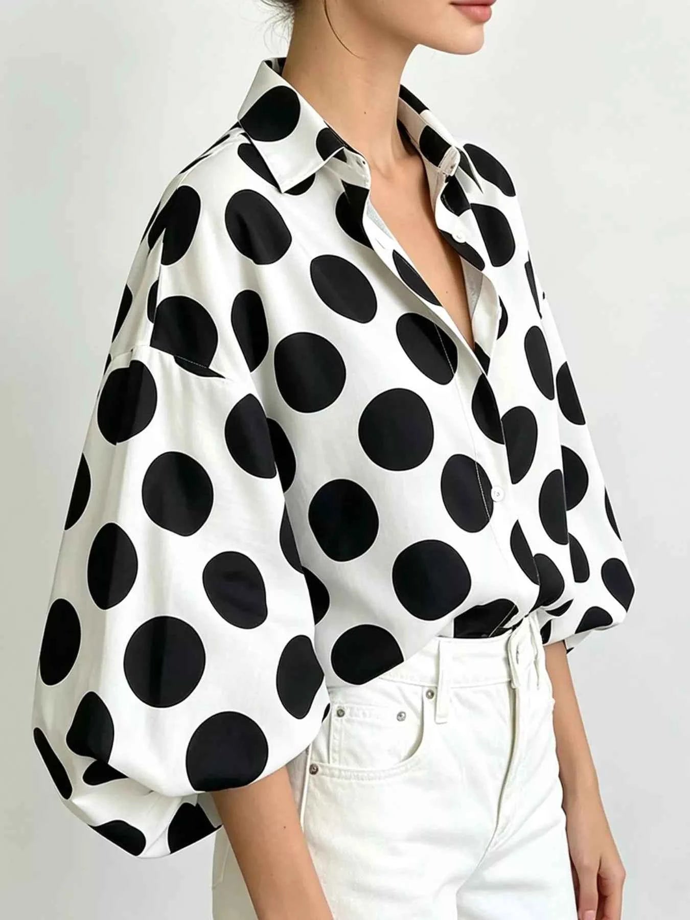 Polka Dot Puff Sleeve Shirt