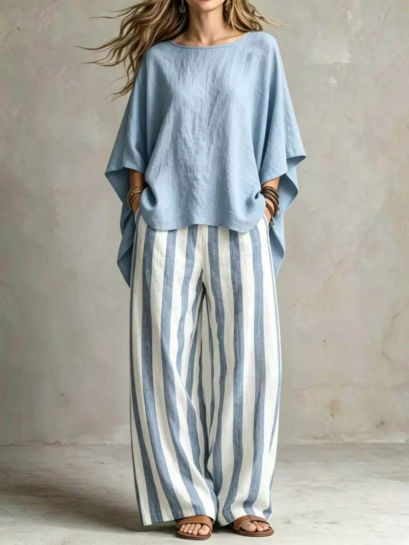 Full Size Solid Color Top and Pants Set Plus Size