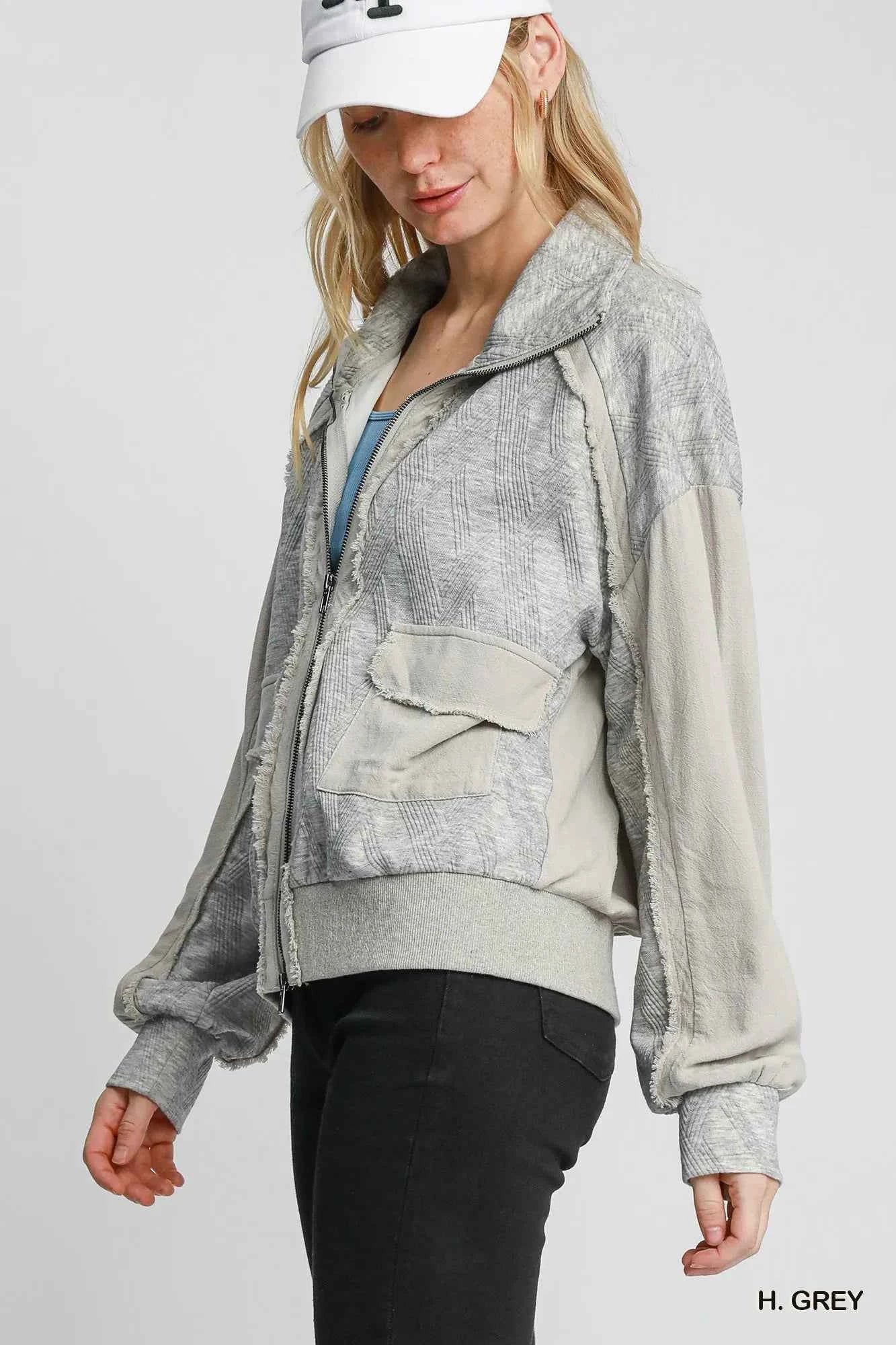 Umgee Two-Way Jacquard Zip-Up Jacket