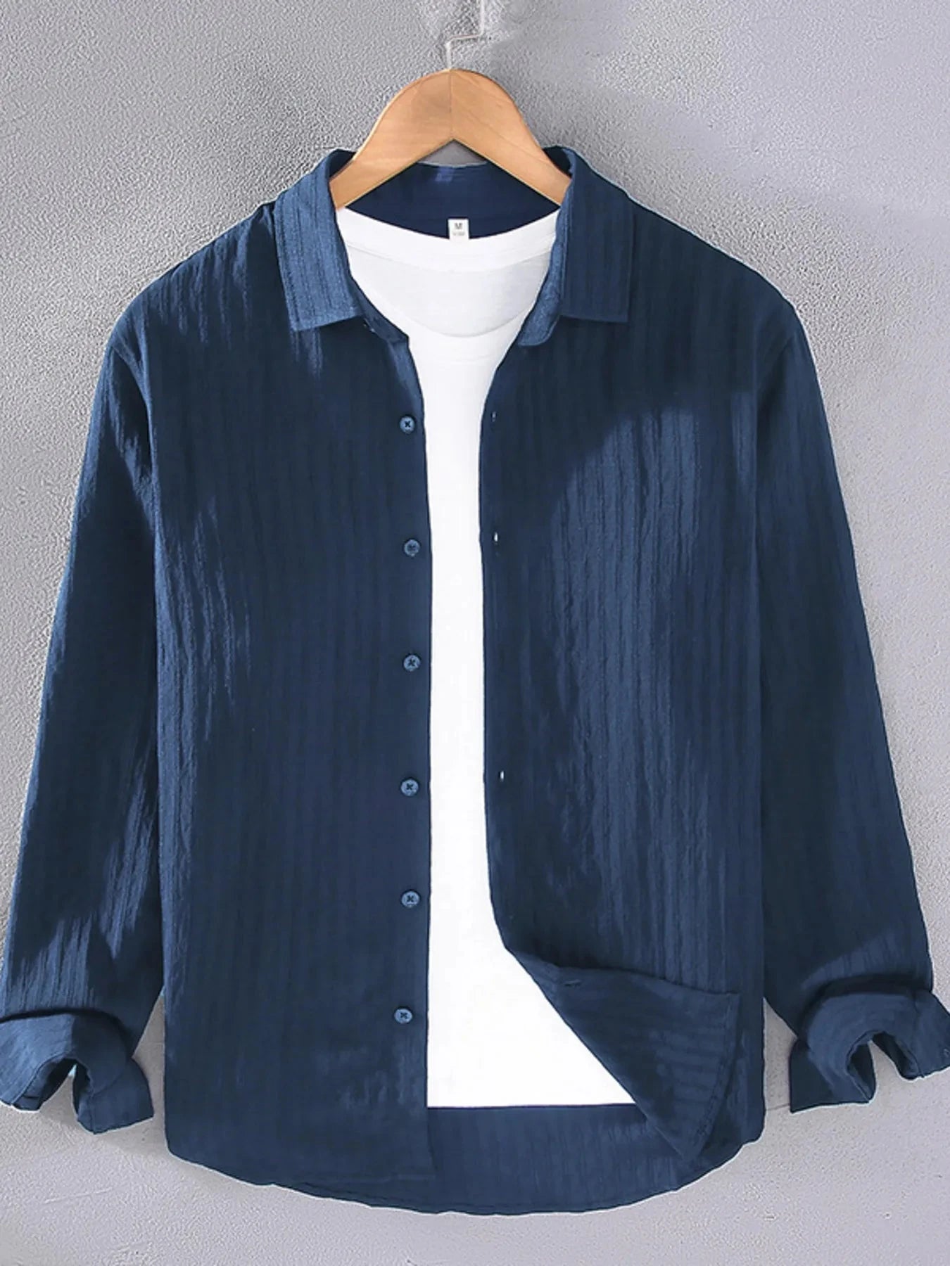 Men's Plus Size Textured Button Up Long Sleeve Shirt