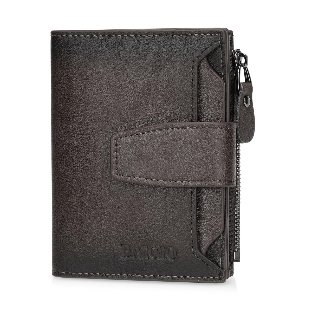 BAIGIO Genuine Leather Wallet for Men - Stylish Zipper RFID Bifold with Card Holders & Coin Pocket - Amaryllisstores