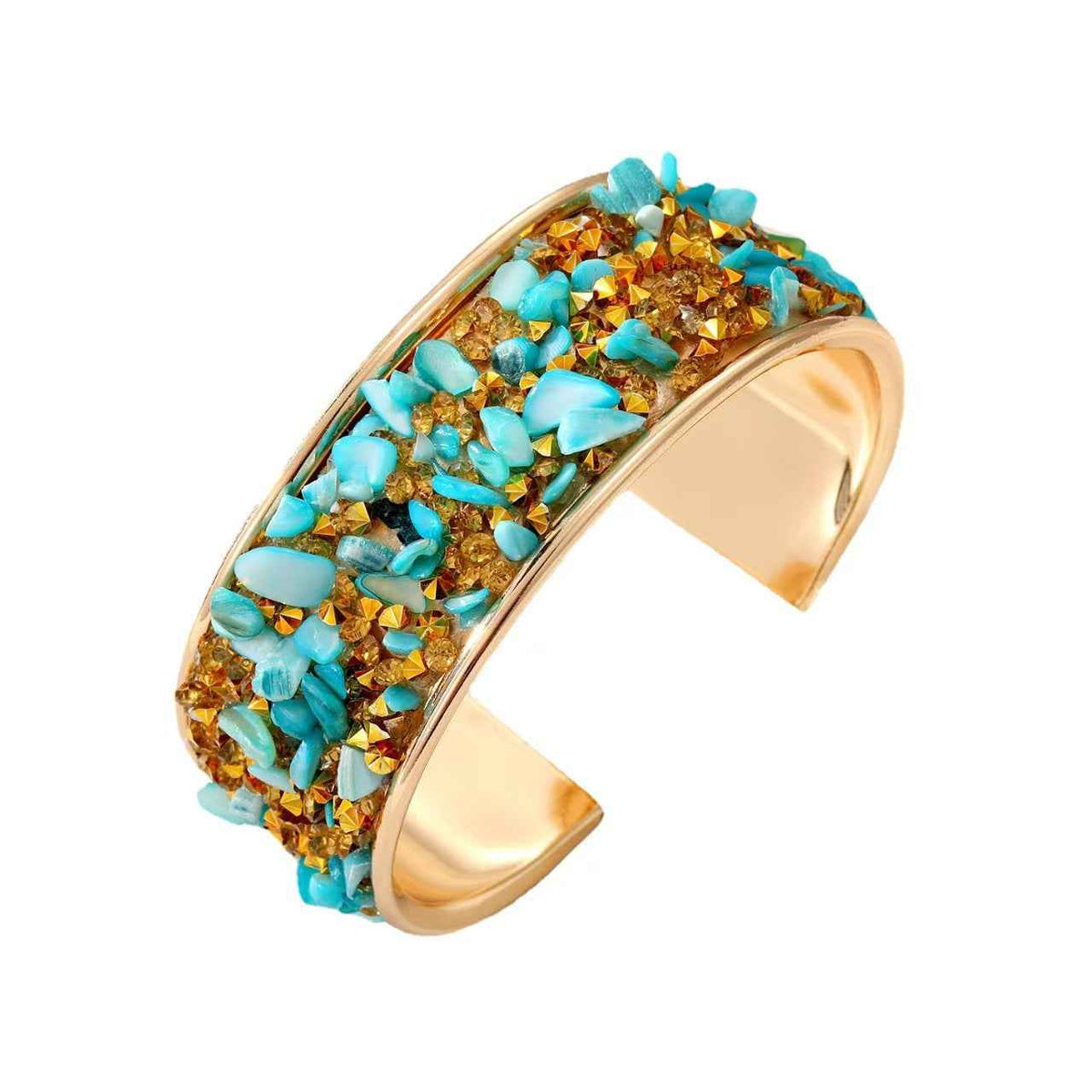 Cross-border European And American Style Color Gravel Wide-sided Open Bracelet Burst Flash Encrusted Diamond Bracelet Men's And Women's Personality Fashion Cool Hand Jewelry