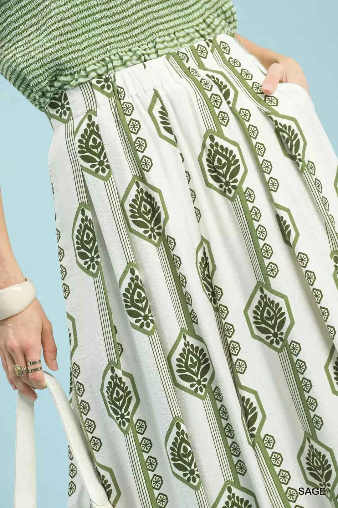 Umgee Geometric Boho Print Wide Leg Pants