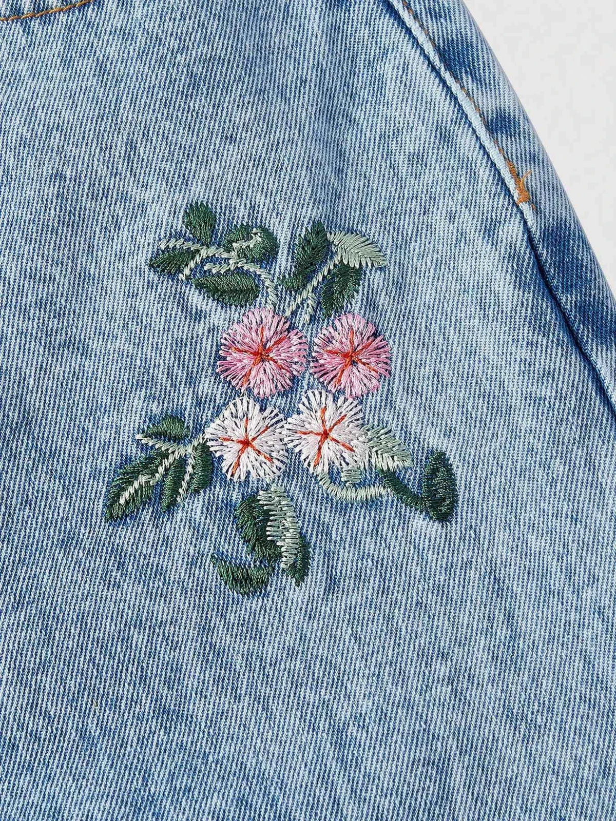 Embroidered Wide Leg Jeans