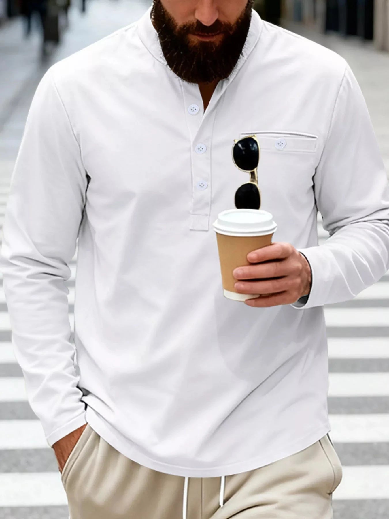Men's Full Size Button Detail Long Sleeve Shirt Plus Size