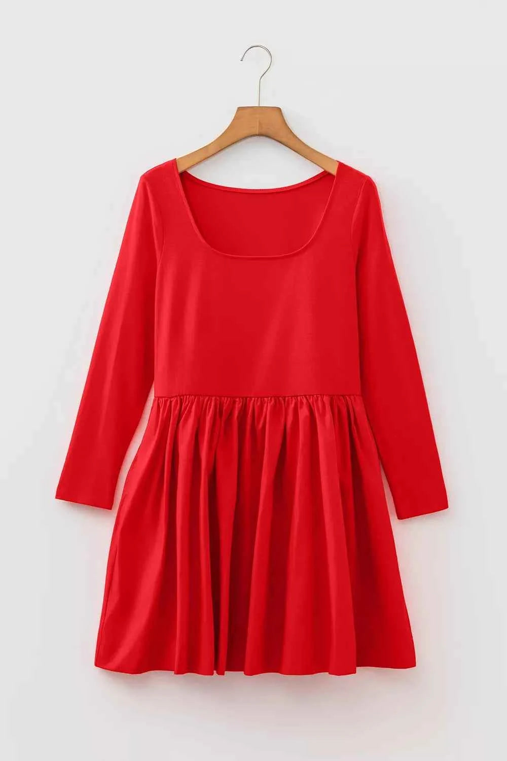 U Neck Long Sleeve Fit and Flare Mini Dress