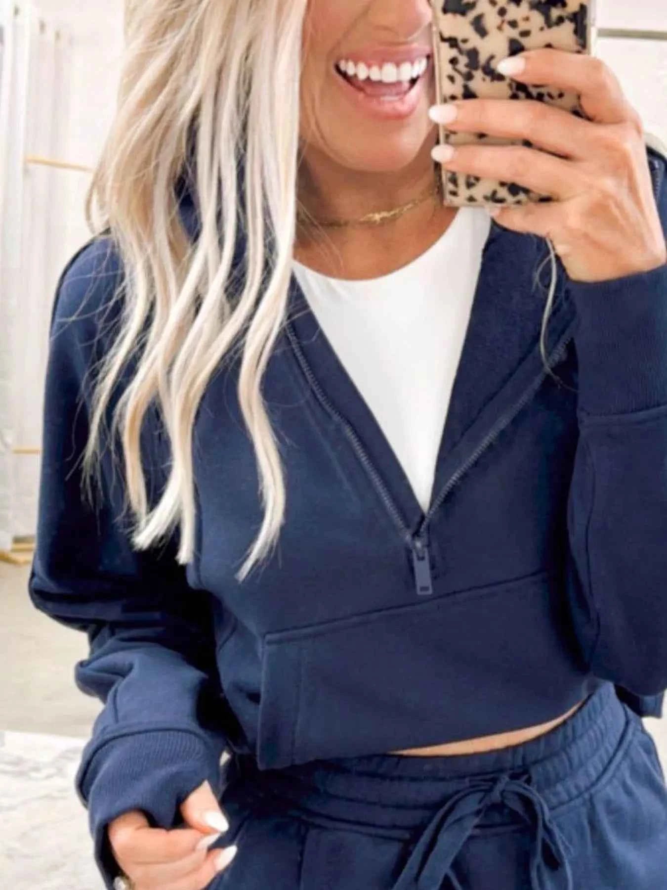 Long Sleeve Zip-Up Top Elastic Waist Skort Set