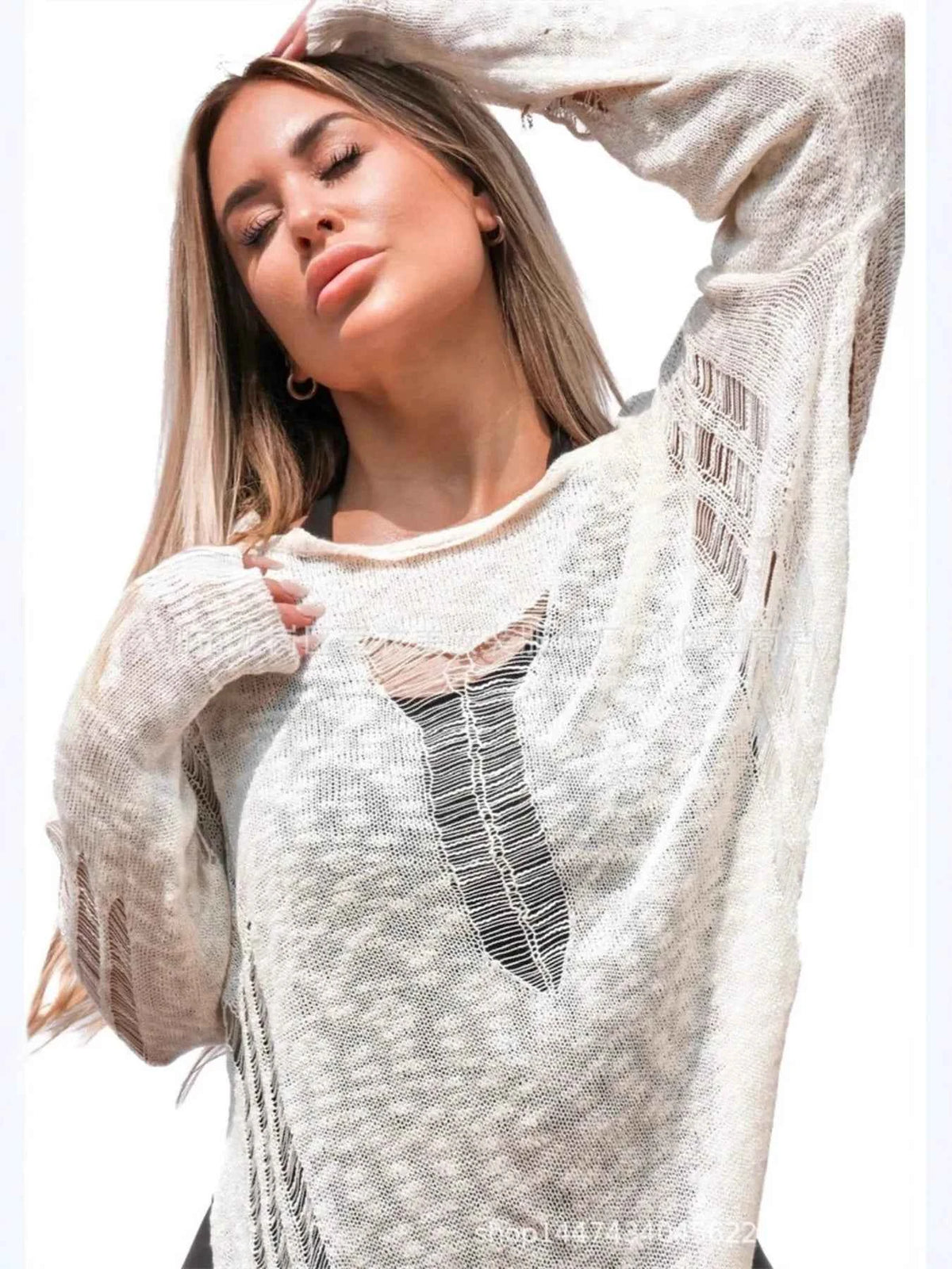 Distressed Asymmetrical Knit Cover Up