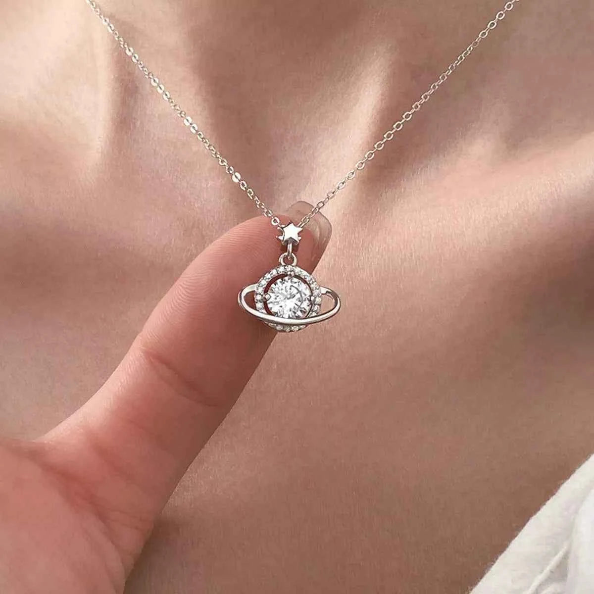 925 Silver 1-Carat Moissanite Planet Necklace