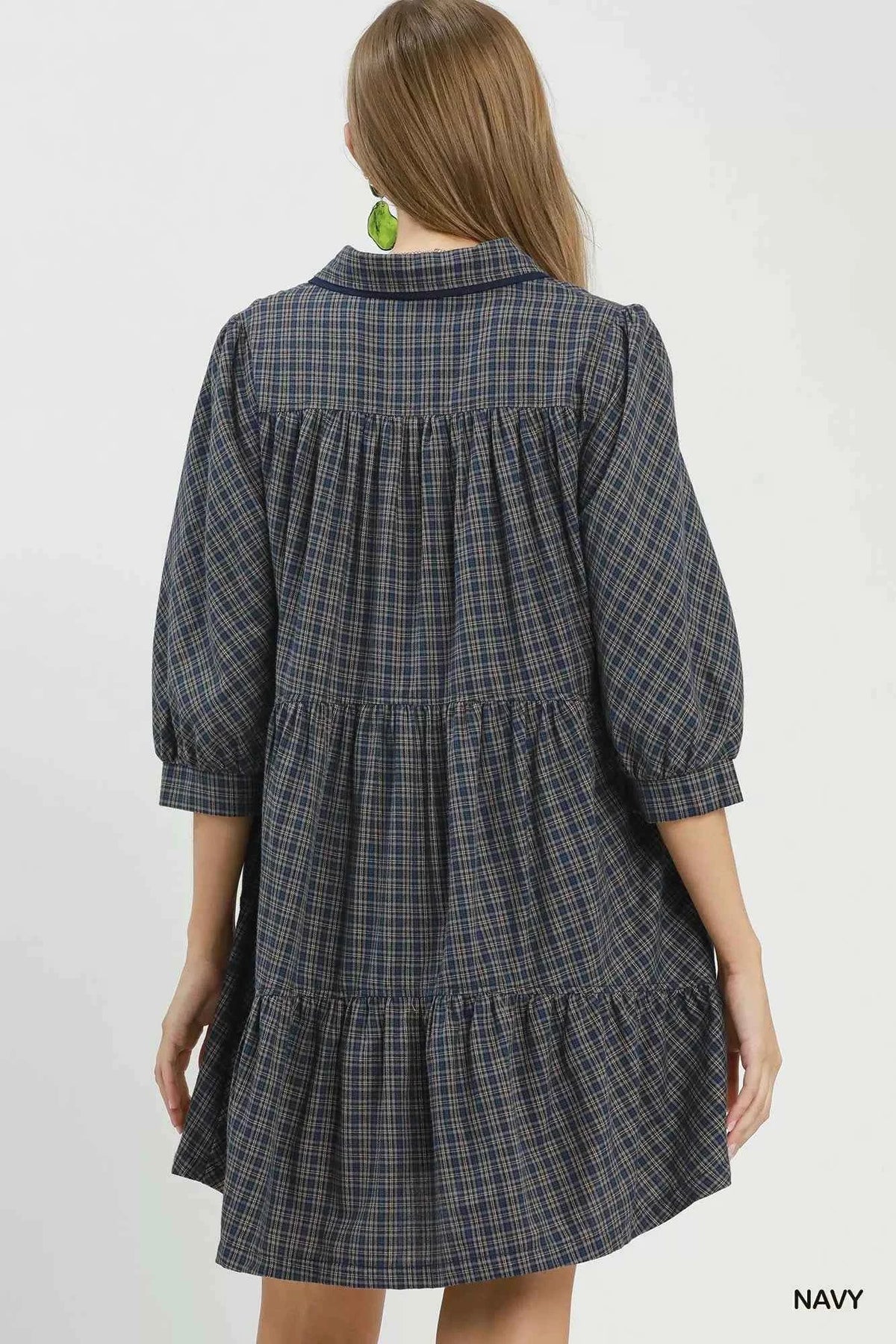 Umgee Plaid Button Down Oversized Shirt Dress