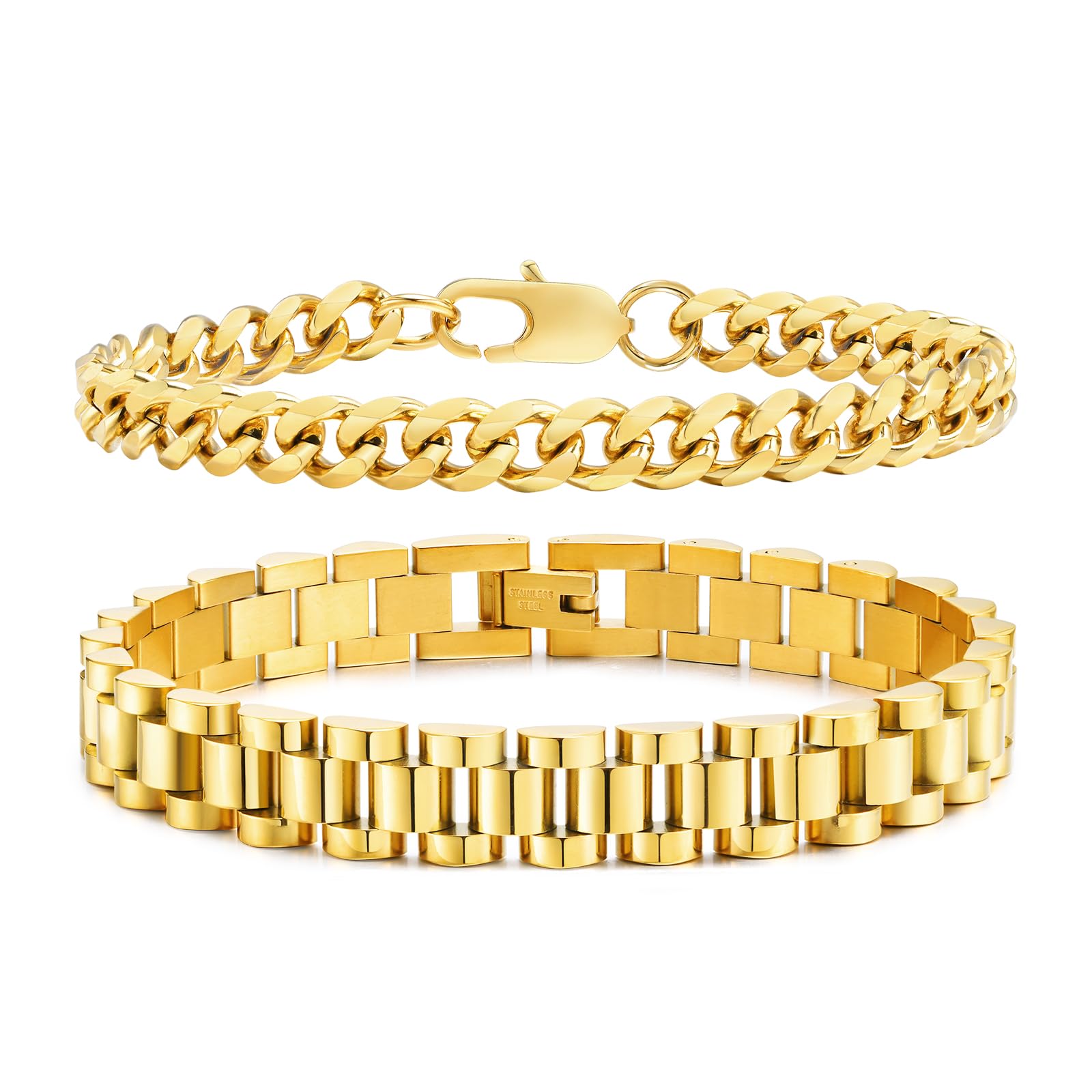 Gold Plated Cuban Link Bracelet Set - Amaryllisstores