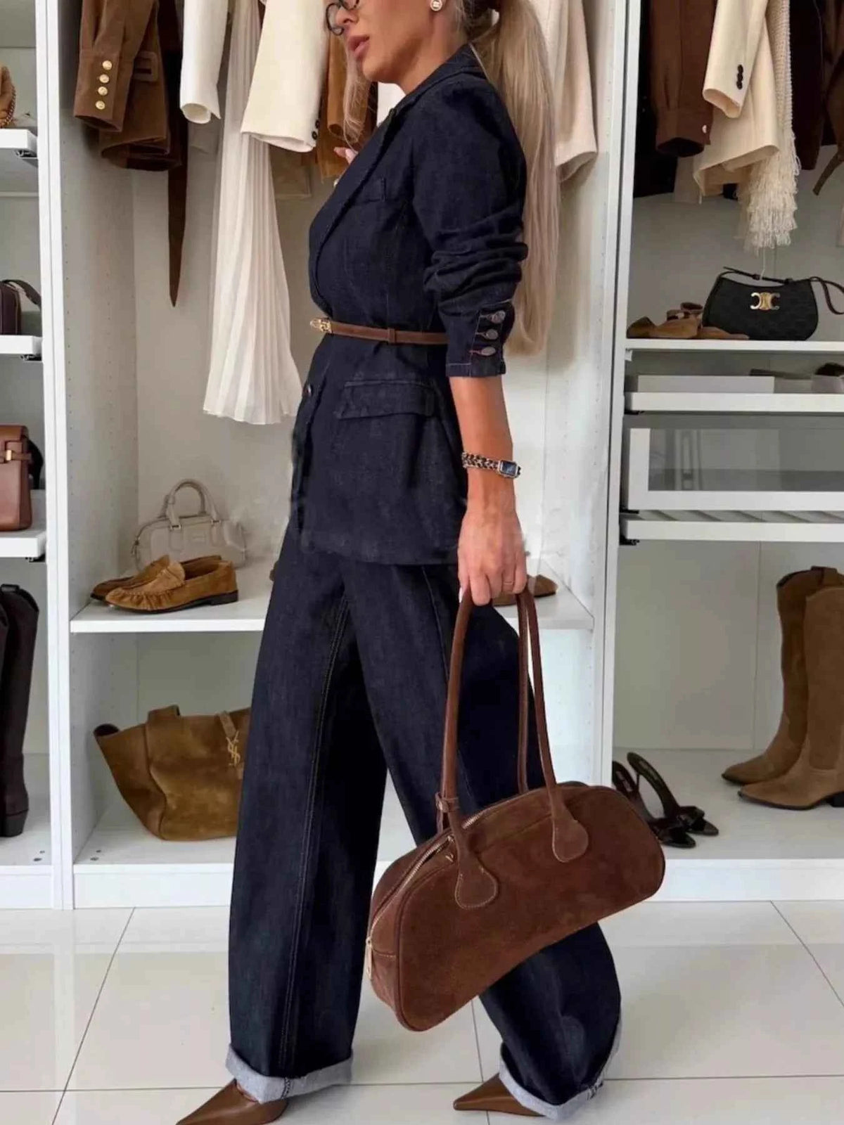 Single-Breasted Blazer and Jeans Denim Set