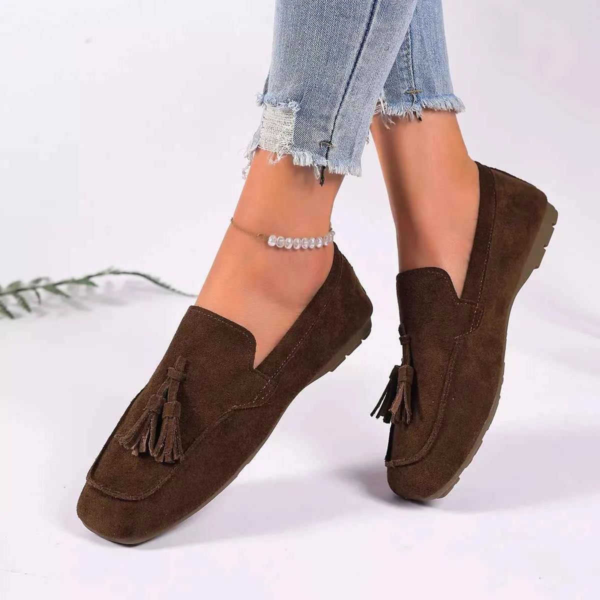 Tassel Accent Suede Loafers